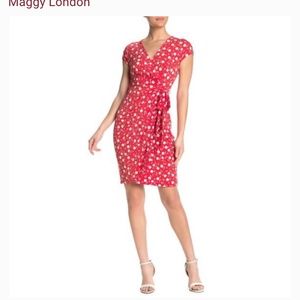 Maggie London - Red and White Wrap Dress